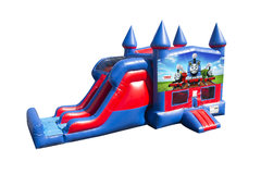 Thomas The Train 7' Double Lane Dry Slide With Bounce House