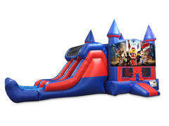 Legos 7' Double Lane Dry Slide With Bounce House