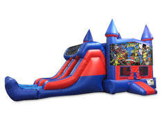 Ninja Turtles 7' Double Lane Dry Slide With Bounce House