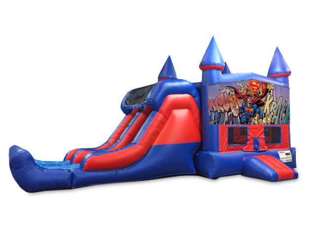 Superman 7' Double Lane Dry Slide With Bounce House