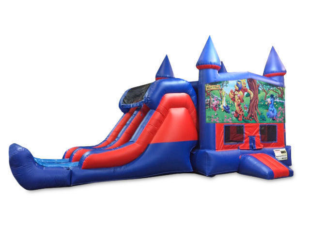 Winnie the Pooh 7' Double Lane Dry Slide With Bounce House