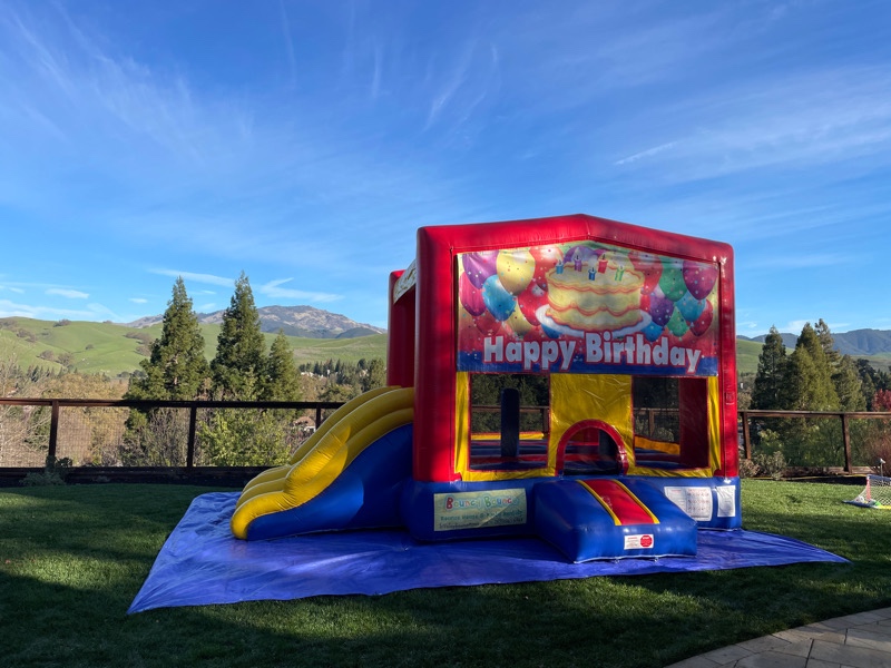 4-in-1 with Double Slides bounce house with Happy Birthday theme