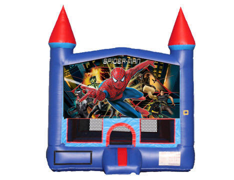Blue & Red Castle Bounce House - Spiderman