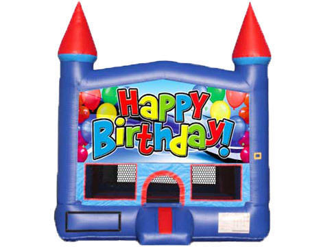 Blue & Red Castle Bounce House - Happy Birthday