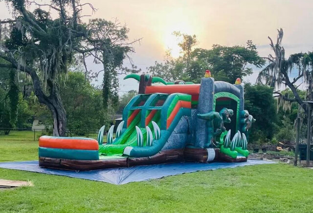 Dinosaur Bounce House with Double Lane Slide