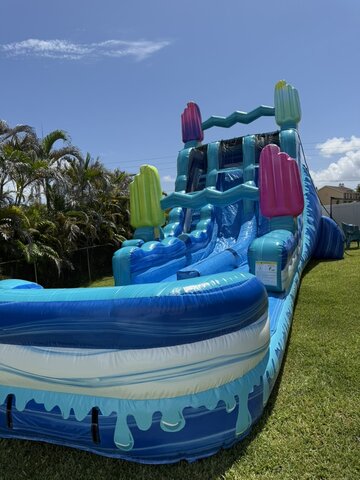 20ft Blue Freeze Pop Falls Extended Dual Lane Slide with Pool