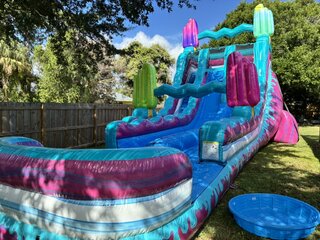 20ft Pink Freeze Pop Extended Dual Lane Slide with Pool