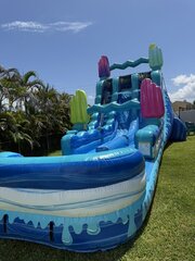 20ft Blue Freeze Pop Falls Extended Dual Lane Slide with Pool