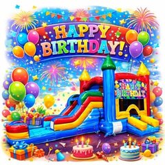 Happy Birthday Bounce House (ComboWet/Dry)