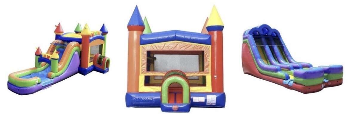 Left (Dual Lane Water Slide): Dual lane inflatable water slide rental in Northern Kentucky and Cincinnati â Bounce Party Connection. Center (Castle Bounce House): Colorful castle bounce house rental in Northern Kentucky and Cincinnati â Bounce Party Connection. Right (Obstacle Course): Inflatable obstacle course rental in Northern Kentucky and Cincinnati â Bounce Party Connection.