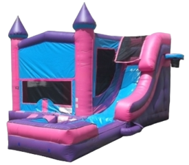 Large Pink & Purple Bounce House Combo With Pool