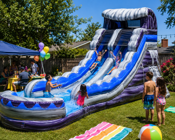 18ft purple marble water slide rental with pool in Buda TX - Buda Bounce House Party Rentals