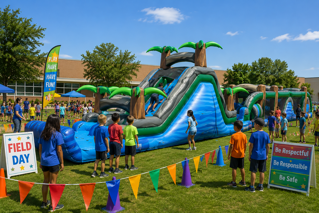 73ft Treasure Island inflatable obstacle course rental in Buda TX - Buda Bounce House Party Rentals