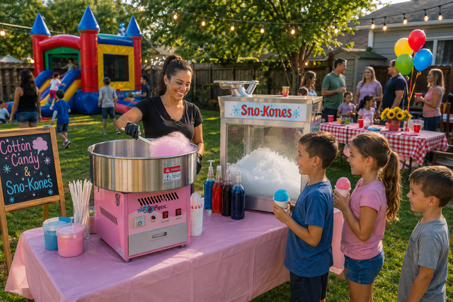 Concession machine rentals including snow cone and popcorn for birthday parties in Buda TX