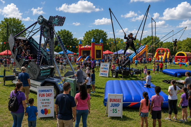 Mechanical ride rentals including trackless train for school carnivals in Buda TX
