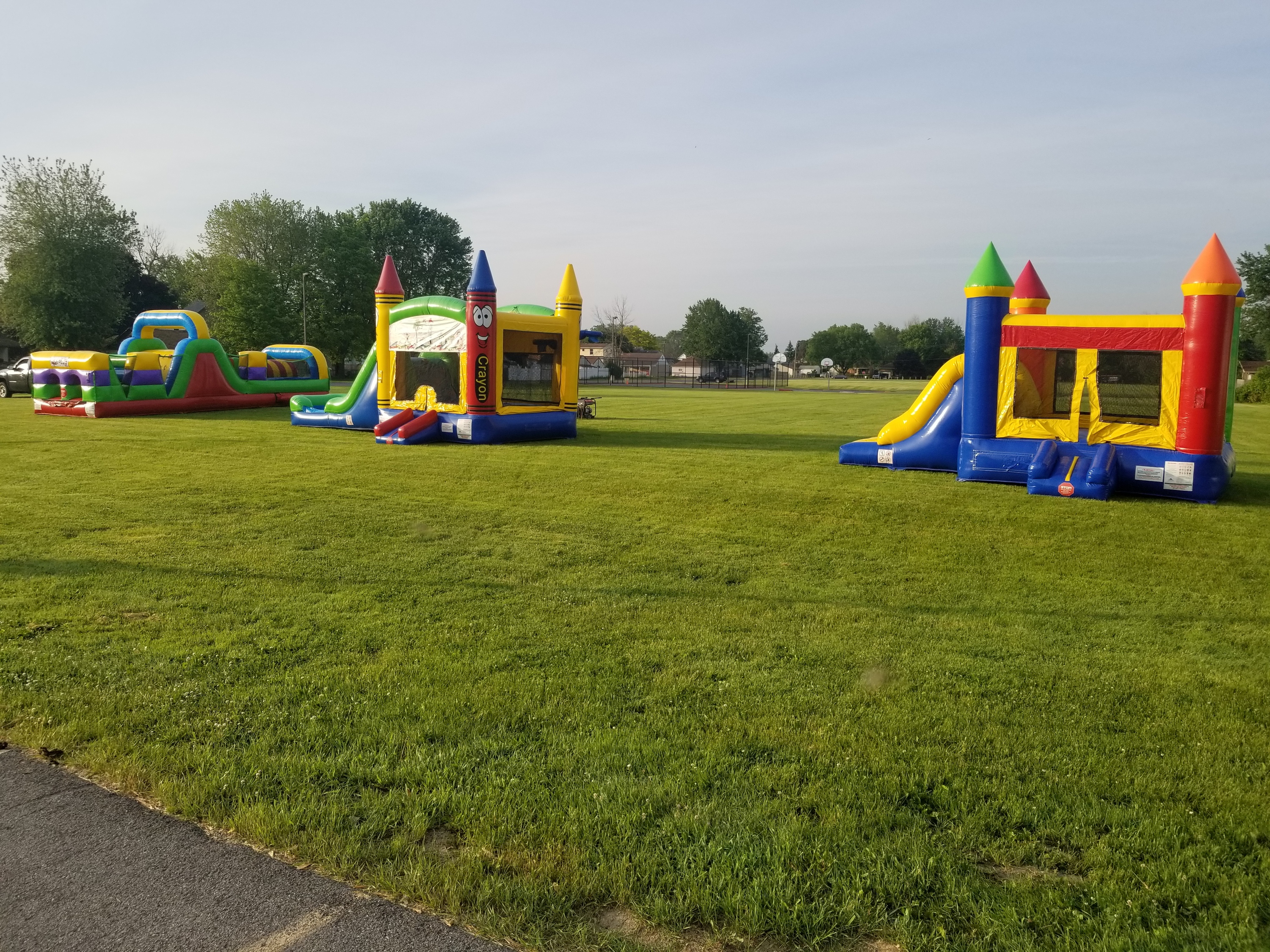 Inflatable set up at a school for their field day