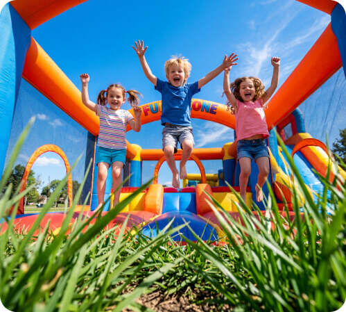 Kids jumping and having fun in a bounce house