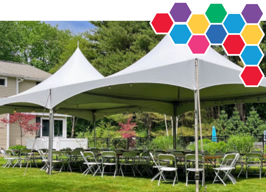 Event tent set up by Busy Bee Jumpers for a party in Cape Cod