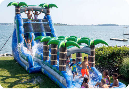 Water slide with palm trees