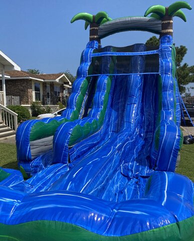      18 ft Tropical Storm Waterslide (dual lanes, inflated pool w/bumper)