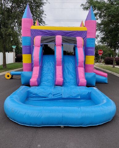 Multi-color 2-Lane inflatable combo with detachable pool