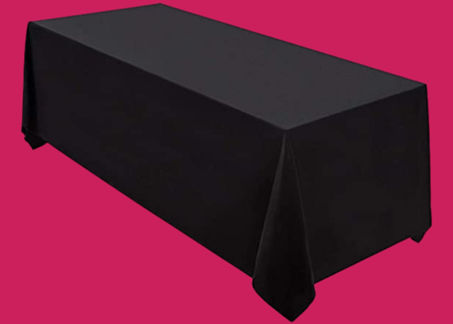 Floor length black table covers for 8ft rectangular tables