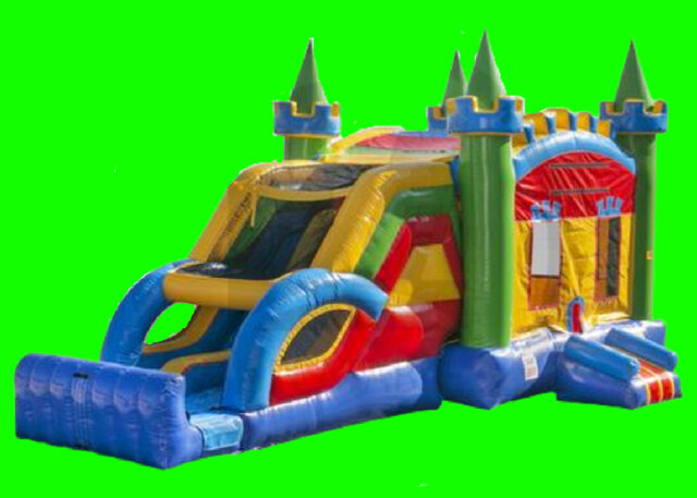 Lucky Multi Colored Double Lane Bounce House with Slide and Bumper