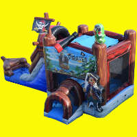 Pirate Ship Bounce House with Water Slide and Splash Pad