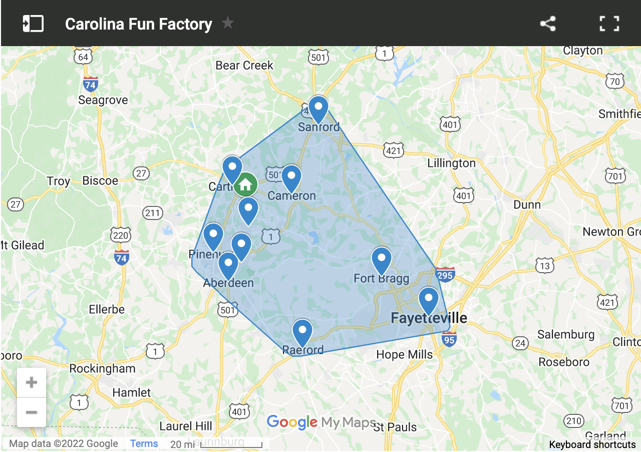 Carolina Fun Factory Delivery Areas