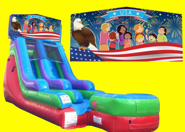 USA BANNER - Retro Rainbow Water Slide with Splash Landing - 15ft