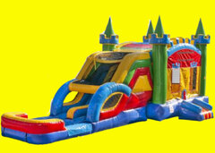 Lucky Multi Colored Bounce House and Double Lane Water Slide