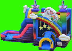 Unicorn Rainbow Castle Bounce House with Slide - DRY