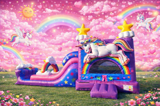 312-RAINBOW UNICORN BOUNCE HOUSE WET/DRY