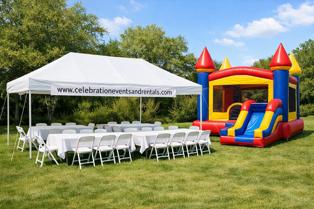 Package 2 Combo Bounce House With 10x20 Tent Tables and Chairs