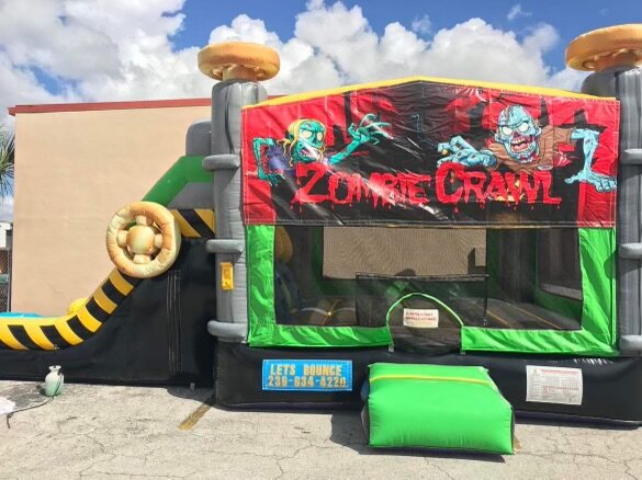 211-CAUTION ZOMBIE BOUNCE HOUSE WITH DOUBLE WET/DRY SLIDE 