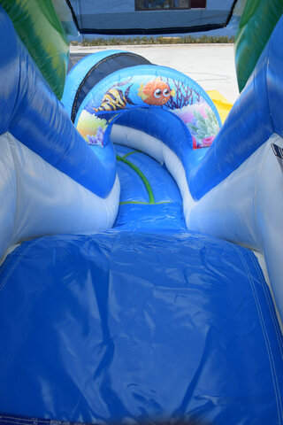 slide on the toddler inflatable 