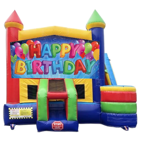 happy birthday bounce house with slide rental