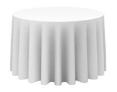 108" Round Poly Linen (White)