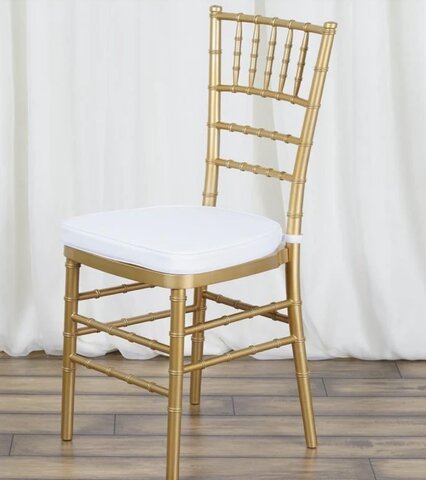 Gold Chiavari chair with white cushion 