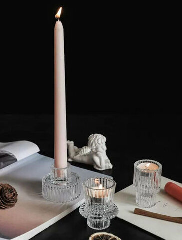 Clear Glass Candle Holder  Votive set of 3