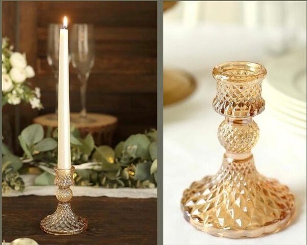 Light Amber Glass Candle Holder set of 3