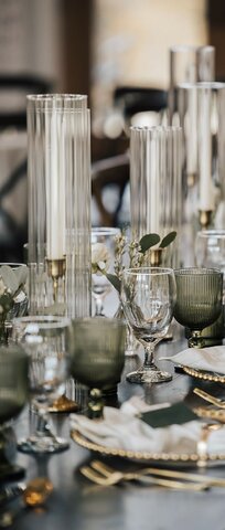 Ribbed Chimney with Gold Candle Holders set of 3