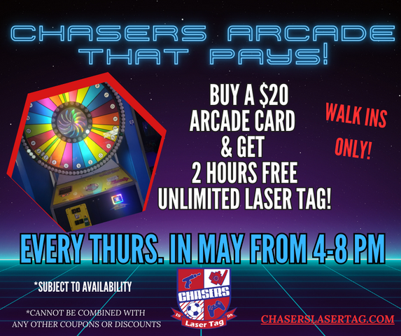 THURS ONLY 20 ARCADE CARD AND LASER TAG COMBO