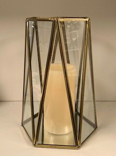 Candle Holder w/LED Candle: Gold & Glass 10