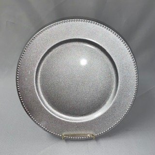 Charger Plate: Silver Round with Beaded Rim