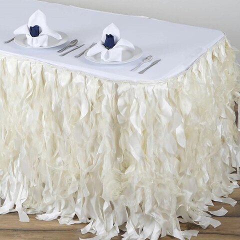14' Specialty Table Skirting, Curly Willow Taffeta White