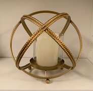 Candle Holder w/LED Candle: Gold Single Braid Sphere