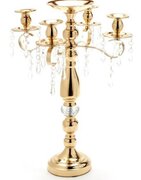 Candelabra: Gold 19"  4 Arm with Acrylic Crystals and Floral Center