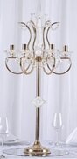 Candelabra: Gold 40" Tall 6 Arm w/LED Candles & Acrylic Crystals