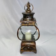 Lantern: Rustic Gold Metal Antique Look 15.5"H